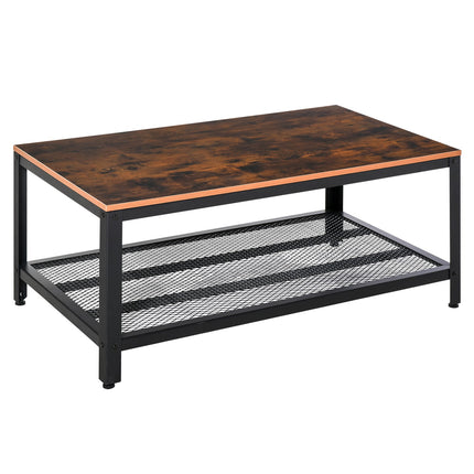 Vintažinis kavos staliukas, daiktadėžė, šoninis staliukas, svetainės staliukas, sofa-staliukas, metalinis rėmas, juodas ir riešuto spalvos, 106 x 60 x 45 cm