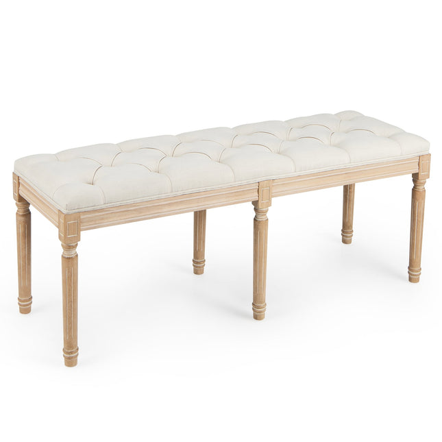 Vintažinis minkštas suoliukas, 120 cm, kaučiukmedžio kojos, smėlio spalvos