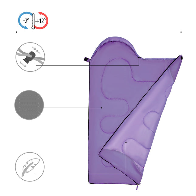 Violetinis vaikiškas miegmaišis - lengvas, kompaktiškas
