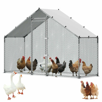 Walk-In Chicken Coop 3 x 1 x 2 m, Galvanized Steel Run