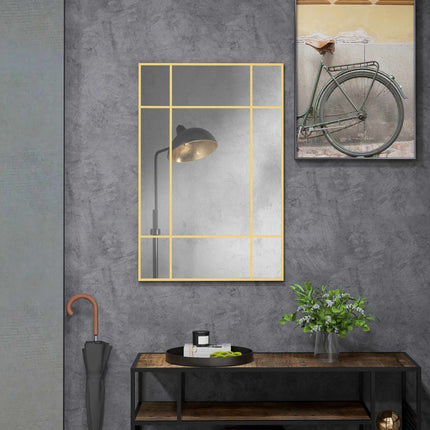 Sieninis veidrodis su auksiniu metaliniu rėmu, 90x60 cm