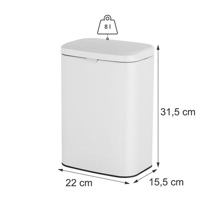 Sieninė šiukšliadėžė, balta, 8 l – virtuvei ir vonios kambariui
