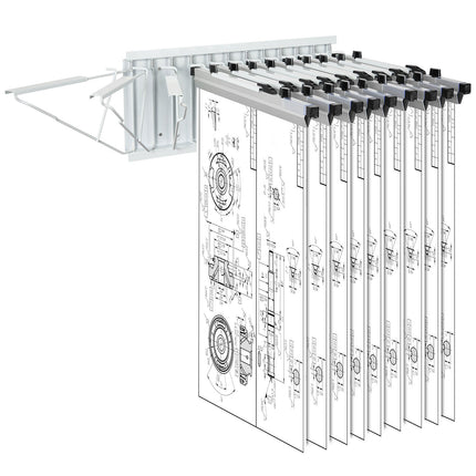 Wall-Mount Blueprint Storage Rack, 12 Pivot Brackets, 1200 Sheets