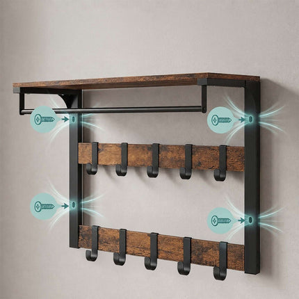Wall-Mounted Coat Rack with Shelf, Vintage Brown-Black, 65 cm