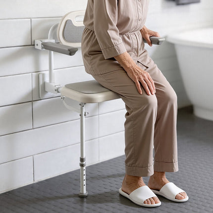 Wall-Mounted Folding Shower Seat with Backrest, 150kg