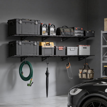 Wall-Mounted Garage Shelving, 2-Tier Steel, 600 lb, 4-Pack