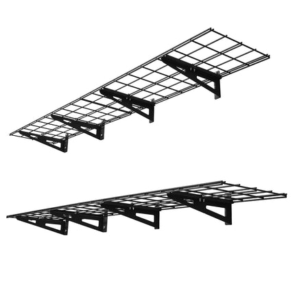 Wall-Mounted Garage Shelving, 2-Tier Steel, 600 lb, 4-Pack