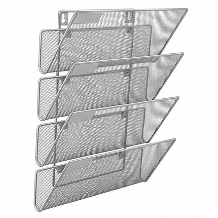 Wall-Mounted Magazine Holder with 4 Tiers, Silver Iron, Screws Included