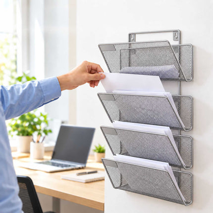 Wall-Mounted Magazine Holder with 4 Tiers, Silver Iron, Screws Included