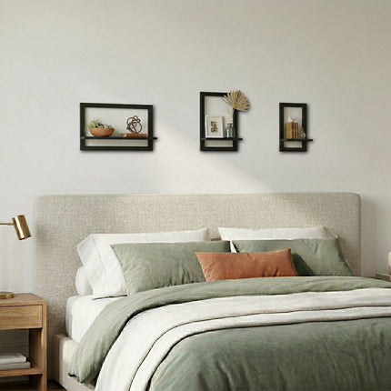 Wall Shelves Set of 3 – Floating MDF with Metal Frame