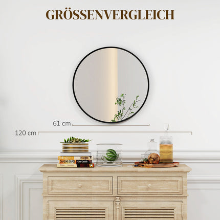 Round black wall mirror - 60x60 cm, Aluminum frame