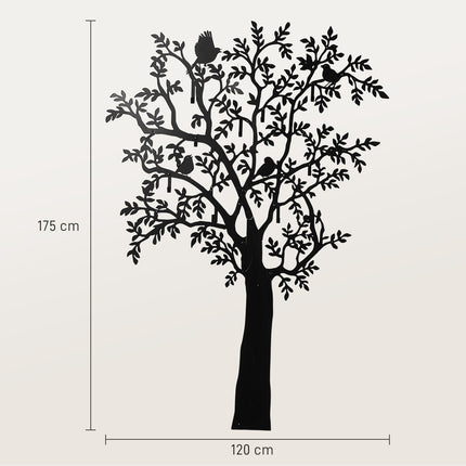 Wall-Mounted Metal Coat Rack with Tree and Bird Design