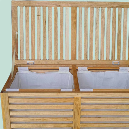 Skalbinių krepšys iš riešuto medienos, 150 l, 2 skyriai