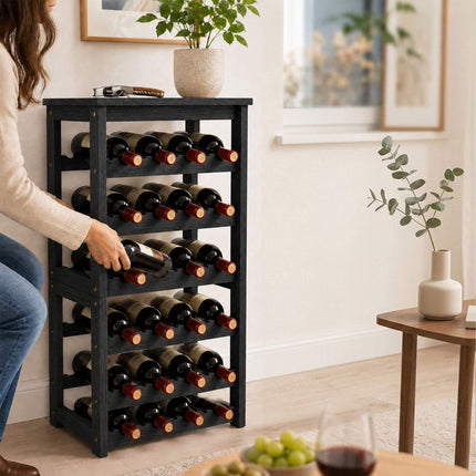 Walnut Wood Wine Rack for 24 Bottles with Top Shelf, 82 cm, Black