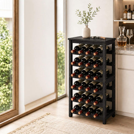Walnut Wood Wine Rack for 24 Bottles with Top Shelf, 82 cm, Black