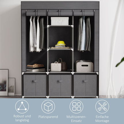 Folding wardrobe, zipper, non-woven, dark grey