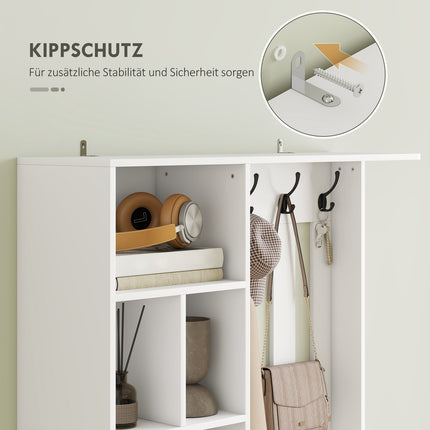 Spinta su drabužių kabykla, batų suoliuku, kabliukais, MDF, balta