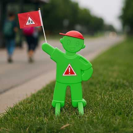 Įspėjamoji figūrėlė vaikams su raudona vėliava
