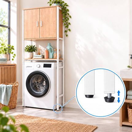 Washing Machine Cabinet with 2 Compartments, 170 cm, Light Wood/White