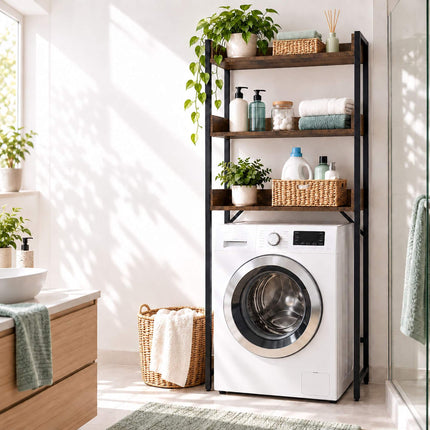 Washing Machine Shelf 166 cm with 3 Shelves, Black, Rustic Brown