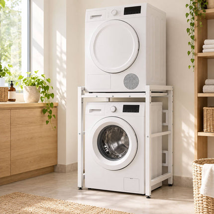 Washing Machine Shelf, Height-Adjustable to 3 Levels, White, 300 kg Load