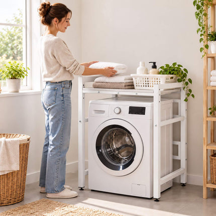 Washing Machine Shelf, Height-Adjustable to 3 Levels, White, 300 kg Load