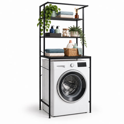 Washing Machine Shelf with 3 Shelves, 161 x 66 x 40 cm, Black