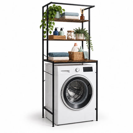 Washing Machine Shelf with 3 Shelves, 161 x 66 x 40 cm, Black, Rustic Brown