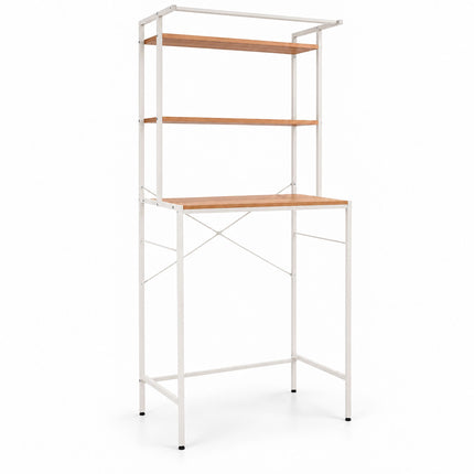 Washing Machine Shelf with 3 Shelves, 161 x 66 x 40 cm, White, Natural Wood Tone