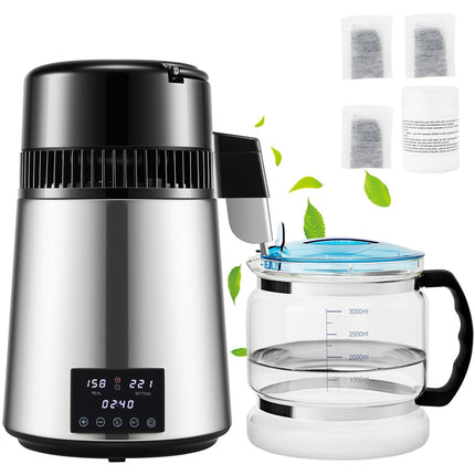 Water Distiller 4L, 1.5L/H Timer, Dual-Temp
