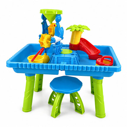 Water Play Table with Stool and 37-Piece Accessory Set, 2 Compartments