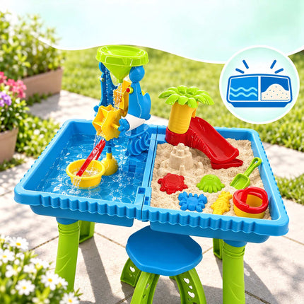 Water Play Table with Stool and 37-Piece Accessory Set, 2 Compartments