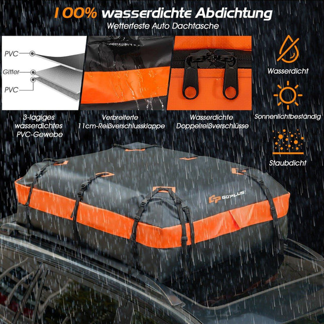 Vandeniui atspari stogo dėžė su 600 l talpa visoms transporto priemonėms, 132x100x43 cm, juoda ir oranžinė.