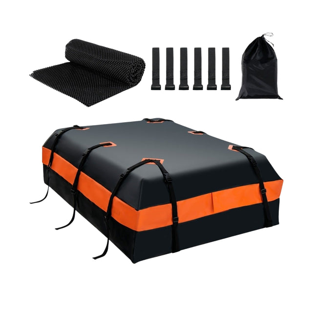 Vandeniui atspari stogo dėžė su 600 l talpa visoms transporto priemonėms, 132x100x43 cm, juoda ir oranžinė.