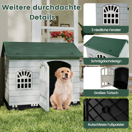 Orui atsparus plastikinis šunų namelis su rakinamomis durimis