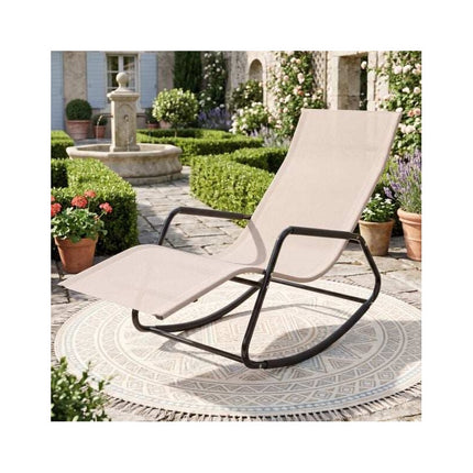Weatherproof Rocking Garden Lounger, Breathable Fabric, 143 x 57 x 86 cm, Beige