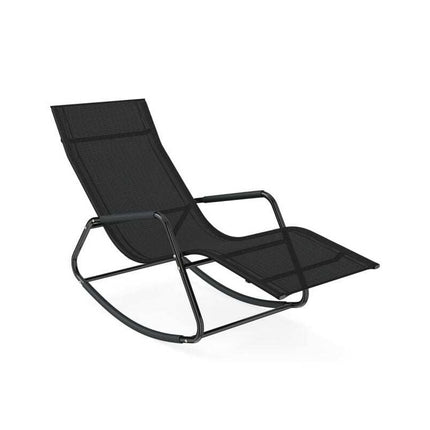 Weatherproof Rocking Garden Lounger, Breathable Fabric, 143 x 57 x 86 cm, Black