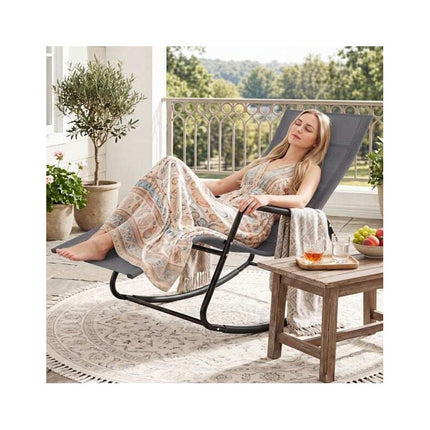 Weatherproof Rocking Garden Lounger, Breathable Fabric, 143 x 57 x 86 cm, Grey