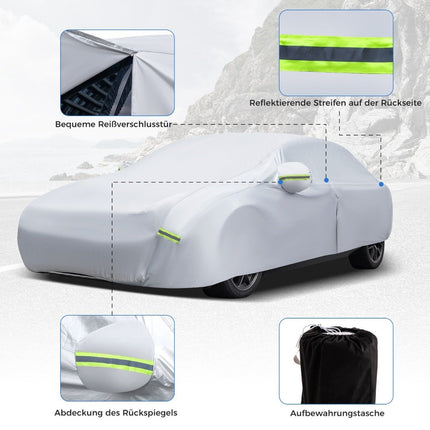 Orui atsparus brezentas transporto priemonėms, automobilio uždangalas su užtrauktuku, 431 x 160 x 115 cm, sidabro spalvos