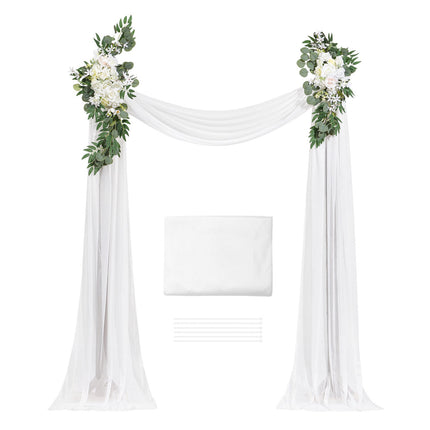Wedding Arch Flowers Kit, White Silk, 21 ft Drape, 3-Piece
