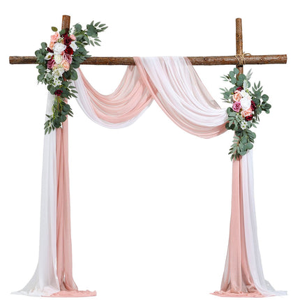 Wedding Arch Flowers with Drapes, Pink Silk 4-Piece Set