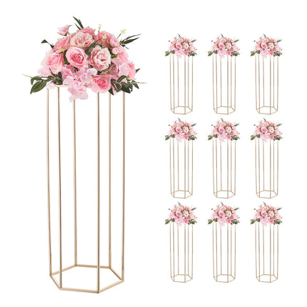 Wedding Flower Stand Set, 10-Pack 31.5-Inch Gold Hexagonal