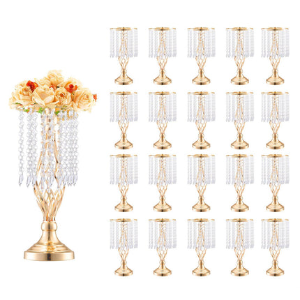 Wedding Flower Stand Set, 43 cm Gold Metal Crystal, 20 Pcs