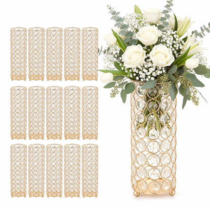 Wedding Flower Vase Set, 16 Pack, 26 cm Crystal Gold