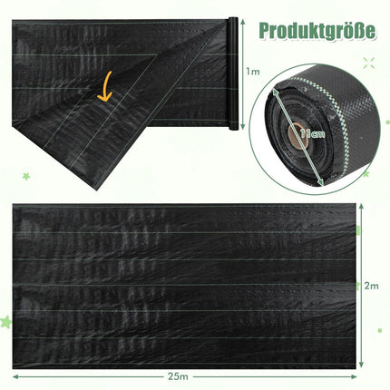 Weed control fleece 50m² garden fleece against weeds weed film PP black 25 x 2m-100 g/m²