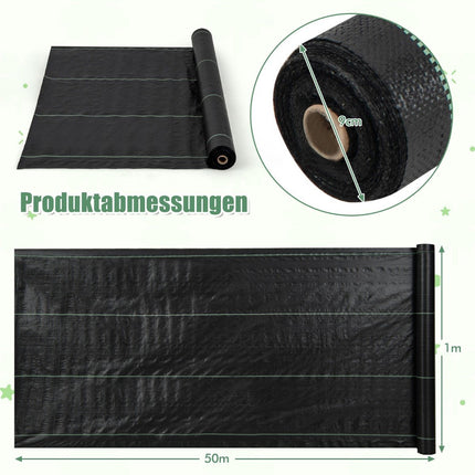 Weed control fleece 50m² garden fleece against weeds weed film PP black 50 x 1m-60 g/m²