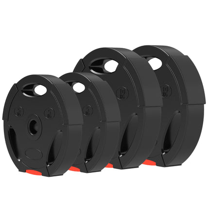 4 svarmenų rinkinys, 2 x 5 kg / 10 kg svarmenys, svarmenų plokščių rinkinys, svarmenų plokštės 2,5 cm hantelių strypui, Ø 30 mm anga, juodos spalvos