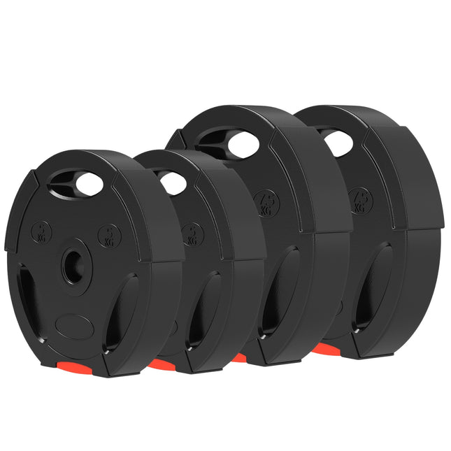 4 svarmenų rinkinys, 2 x 5 kg / 7,5 kg svarmenys, svarmenų rinkinys, svarmenų plokštės 2,5 cm hantelių strypui, Ø 30 mm anga, juodos spalvos