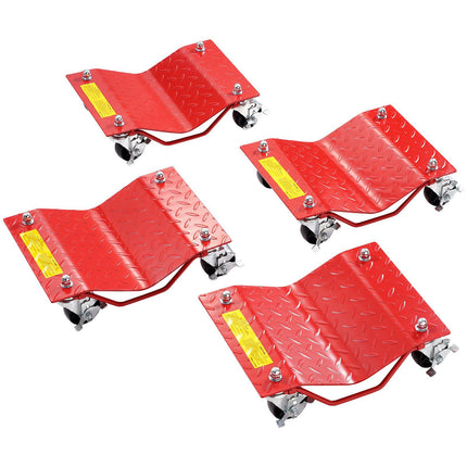Wheel Dolly Set of 4, 8000 lb Steel, Brakes, Red