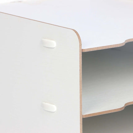 Baltas 4 skyrių MDF dokumentų dėklas – medžio imitacijos stalo organizatorius